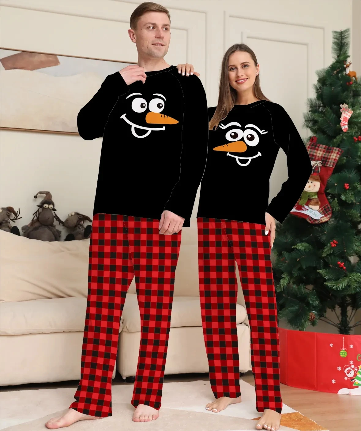

Christmas Pajamas Long Sleeve Black Couples Mommy Daddy Baby Kids Child Family Matching Set Mother Father Daughter Xmas Pjs