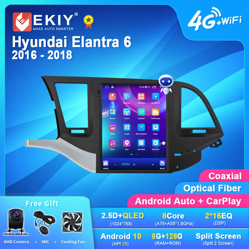 

EKIY TT7 для Hyundai Elantra 6 2016-2018, экран в стиле Tesla автомобильное радио мультимедийный видеоплеер навигация GPS Android DVD