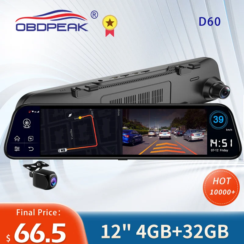 

New 12" 4G Car DVR Dashboard Camera GPS Android 8.1 Navigation ADAS Dual Lens FHD 1080P Dual Lens Car Video Recorder Registrator