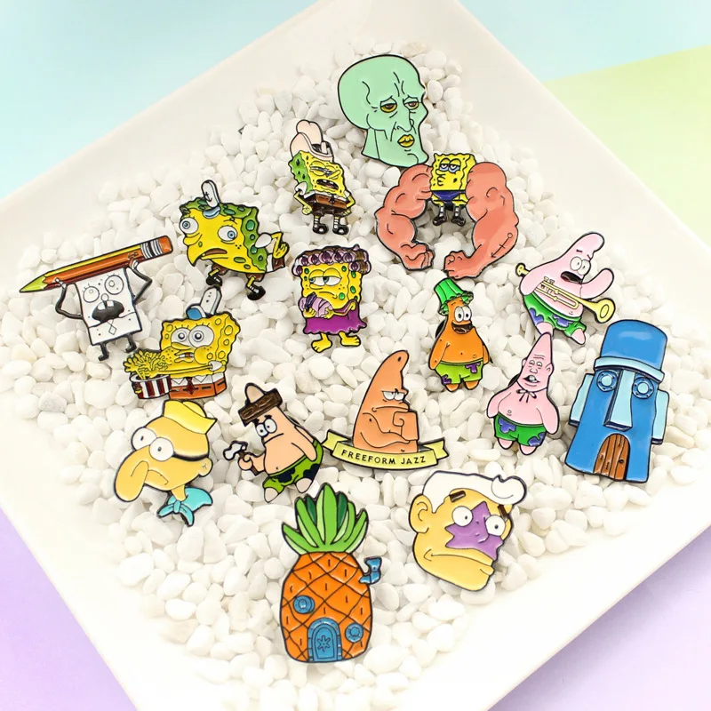 Spongebobs Anime Brooches Enamel Pins Cartoon Patricks Stars Garys Badges Backpack Hat Shirt Lapel Pin Jewelry Gifts for Friends