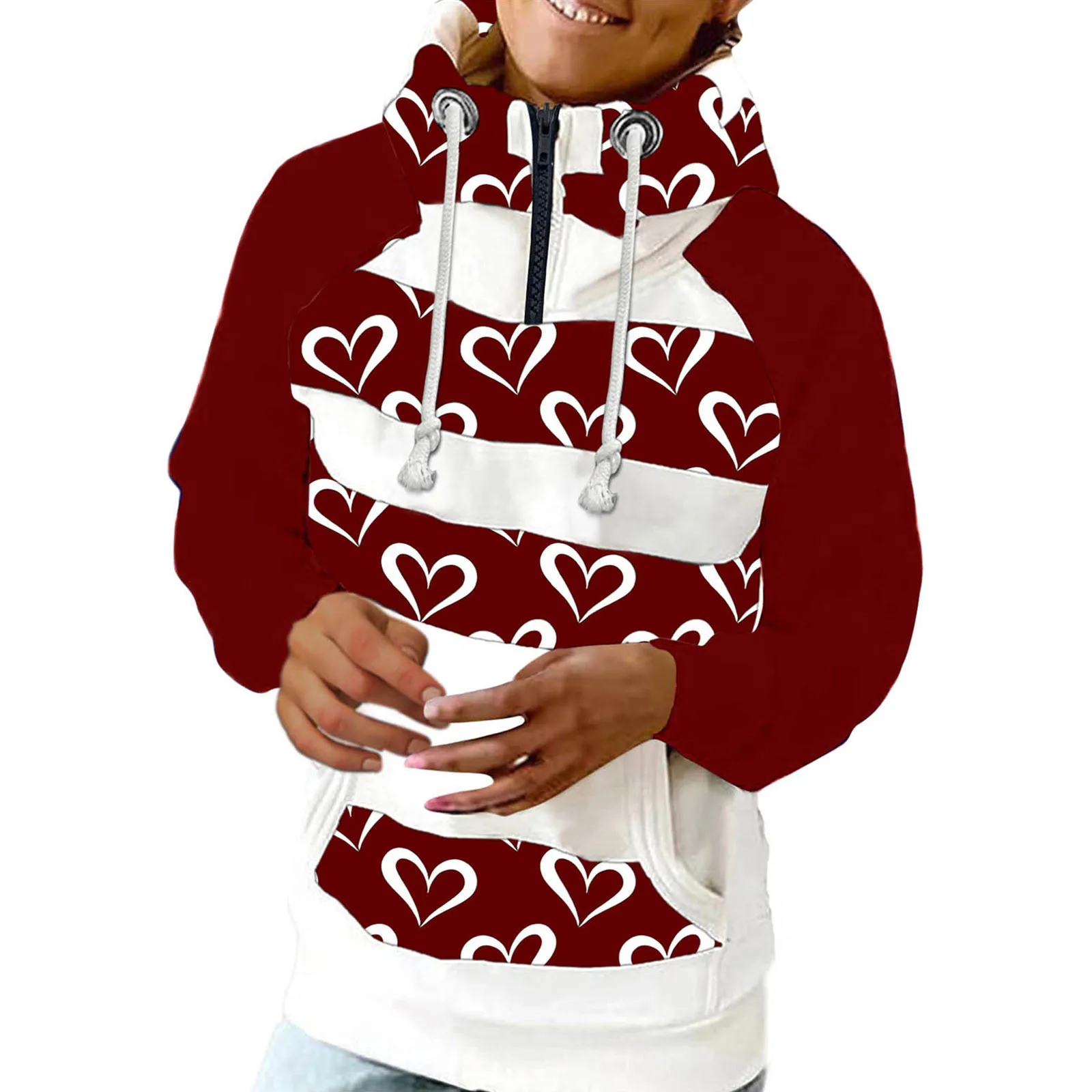 

Women O-Neck Drawstring Zipper Striped Print Long Sleeves Pullover Blouses Pullover Sweaters Women Hoodie Sweaters Women Tunic