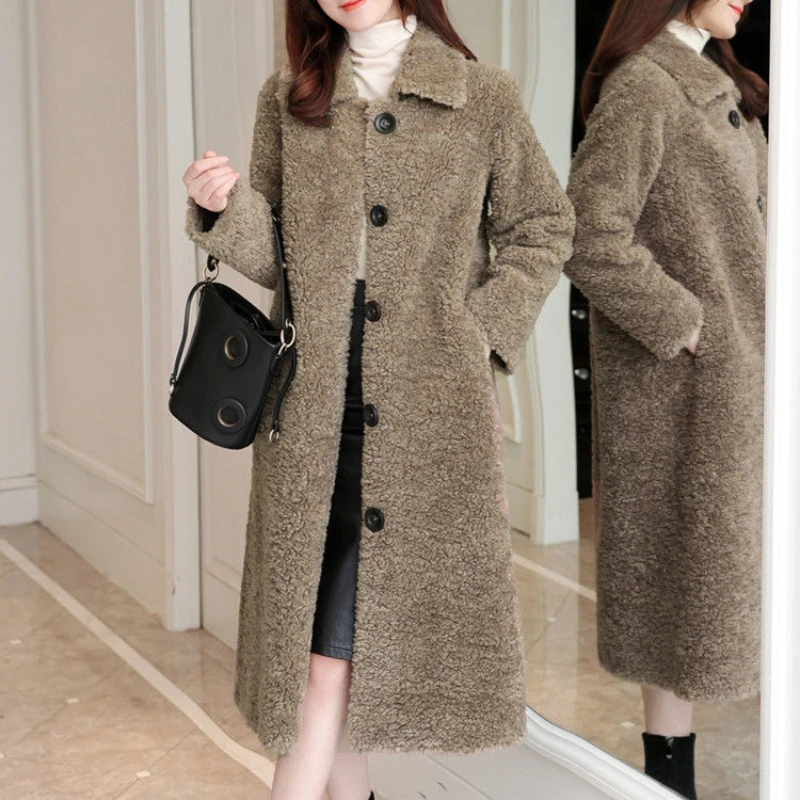 Blends Women Solid Casual Thicken Style Coat Female Real Loose Simple Wool Liner Overcoat Ladies Natural Fur Fashion Coats G156