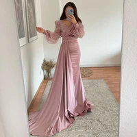 vinca sunny pink prom dresses glitter v neck evening dress puff sleeve high split saudi arabia cocktail party gown plus size