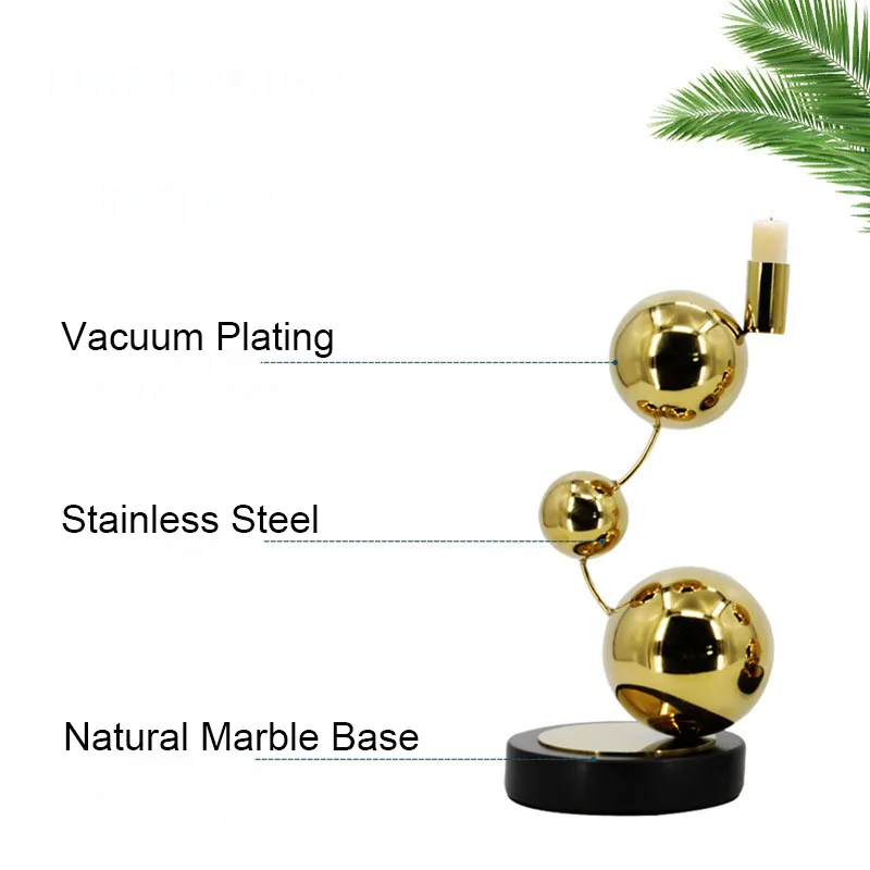 Фото Nero Marquina Natural Marble Candle Holder Luxury Golden Stainless Steel Candlestick Home Decoration №3