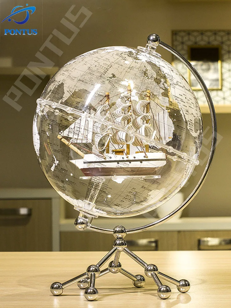 

Globe Ornament Rotating Transparent Earth Globe with Boat for Home Table Desk Ornaments Desk Accessories Decor Accessories