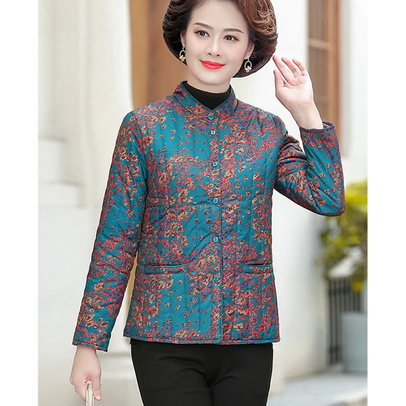 2022 New Mother Autumn Winter Short Down Jacket Middle-Aged Women's Cotton-Padded Jacket Middle-Aged Young Thin Padded Coat