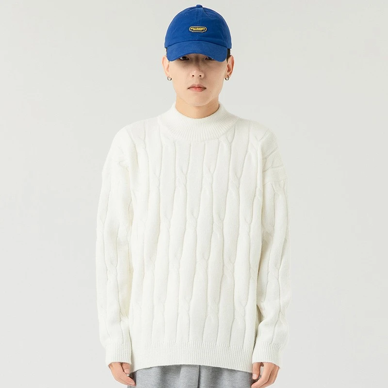 

SALSPOR Men's Pullover Solid Color Sweater Round Neck Elastic Pullover Half High Neck Sweater Simple And Versatile Pullover