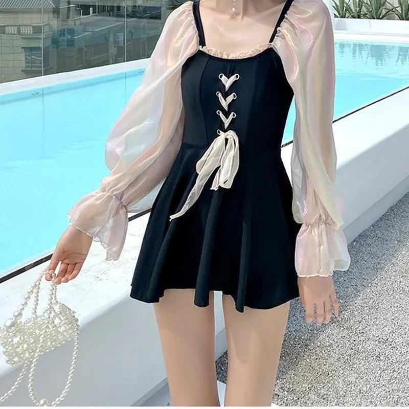 2023 New Fashionable UV-protective Beach Women's One Piece Swimsuit Padded Gathered High Waisted Contrasting Color Bikini Set