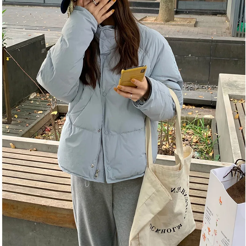 Taro purple short down jacket women's winter Korean version thick bread white duck down jacket