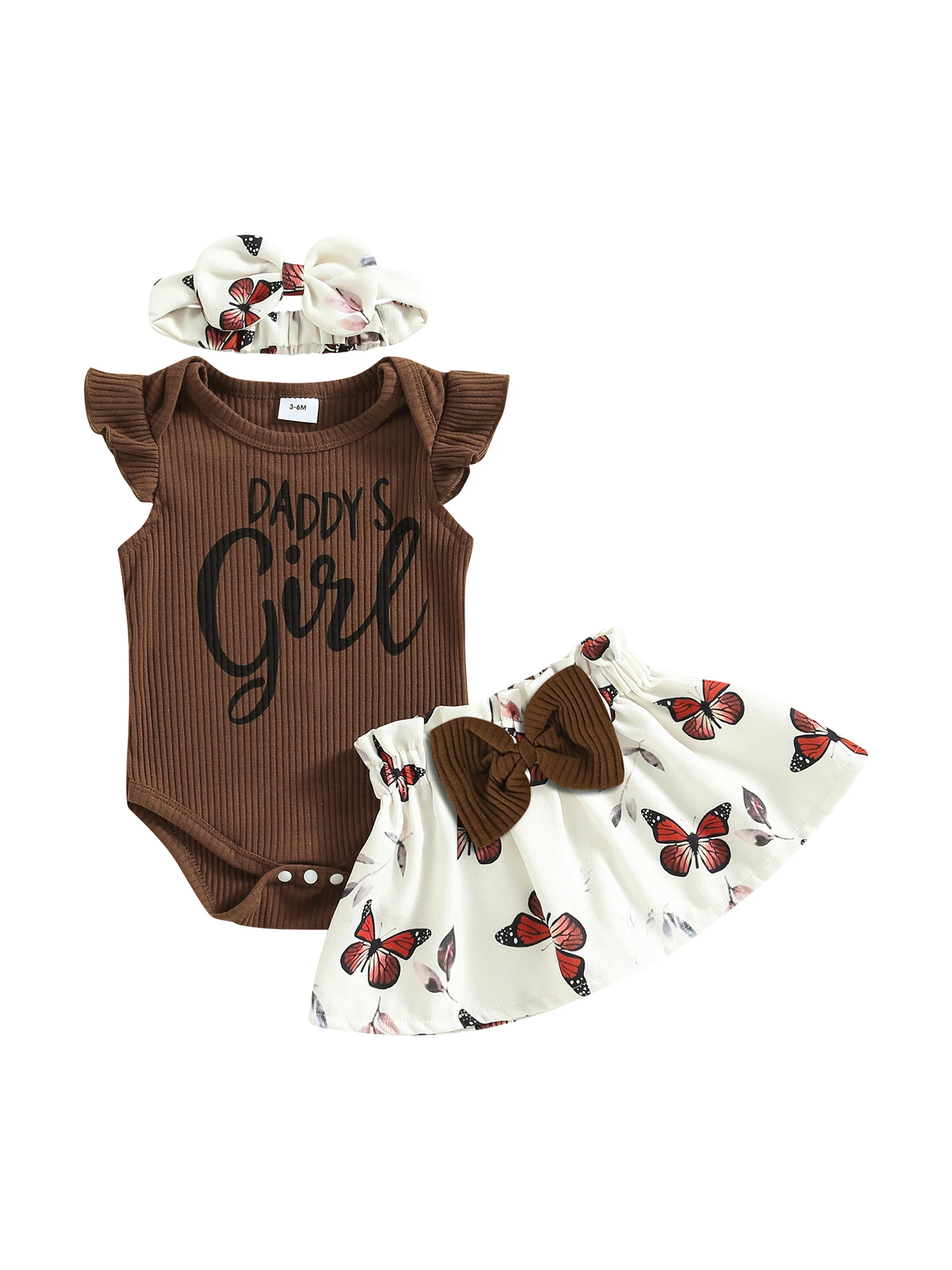 

Adorable Baby Girl Outfit Set with Fly-Sleeve Romper Floral Skirt and Headband for a Stylish Summer Look - Perfect for
