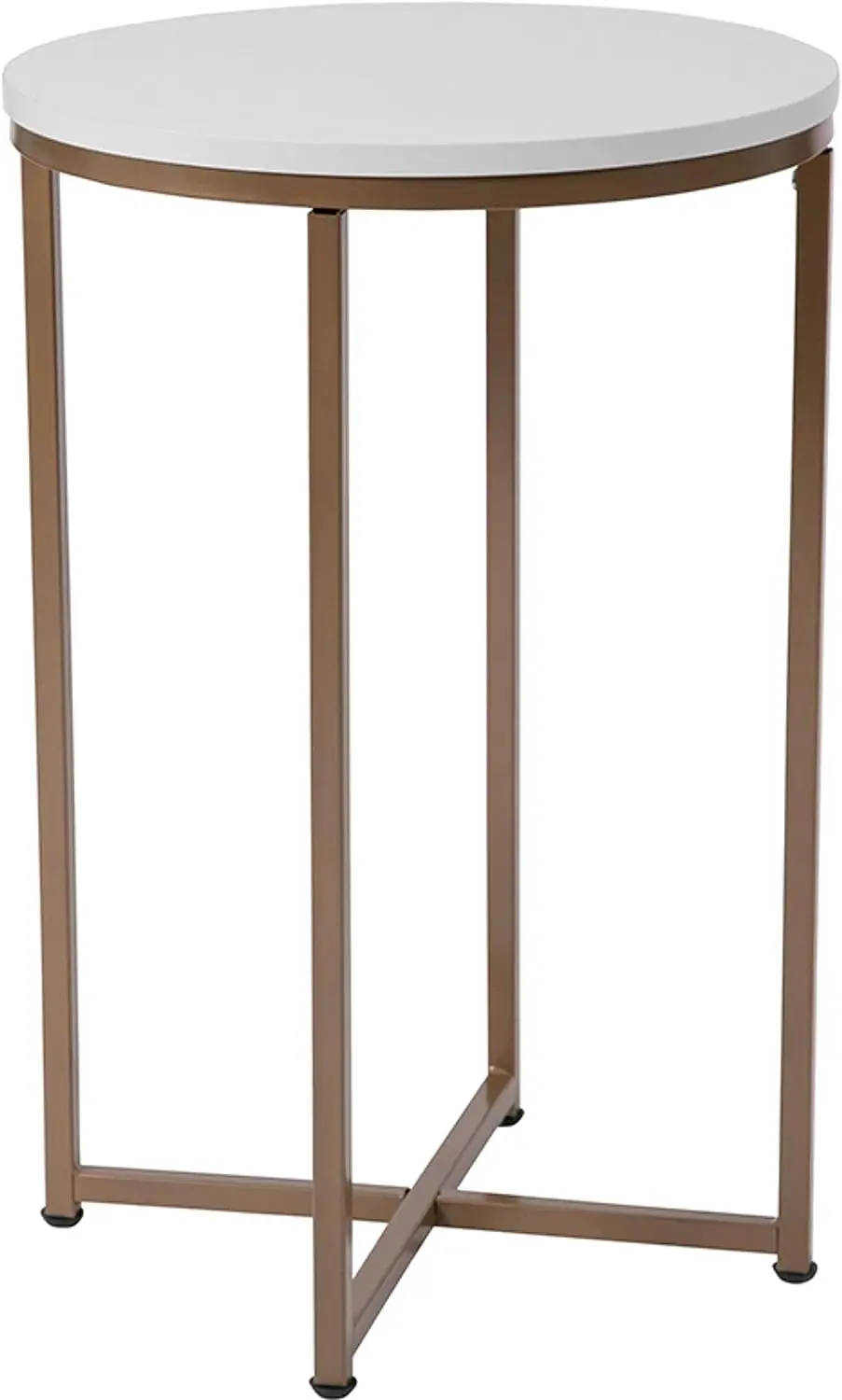 

Collection End Table - Modern White Finish End Table - Crisscross Brushed Gold Frame