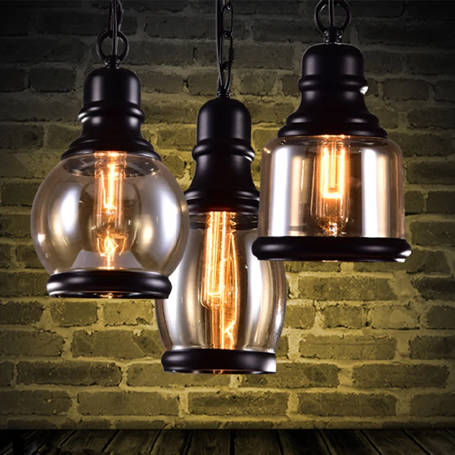 

Vintage Loft Pendant Light Industrial Style Amber Glass Lamp Bar/Restaurant Retro Room Bar Bed Room 3 Style Pendant Light