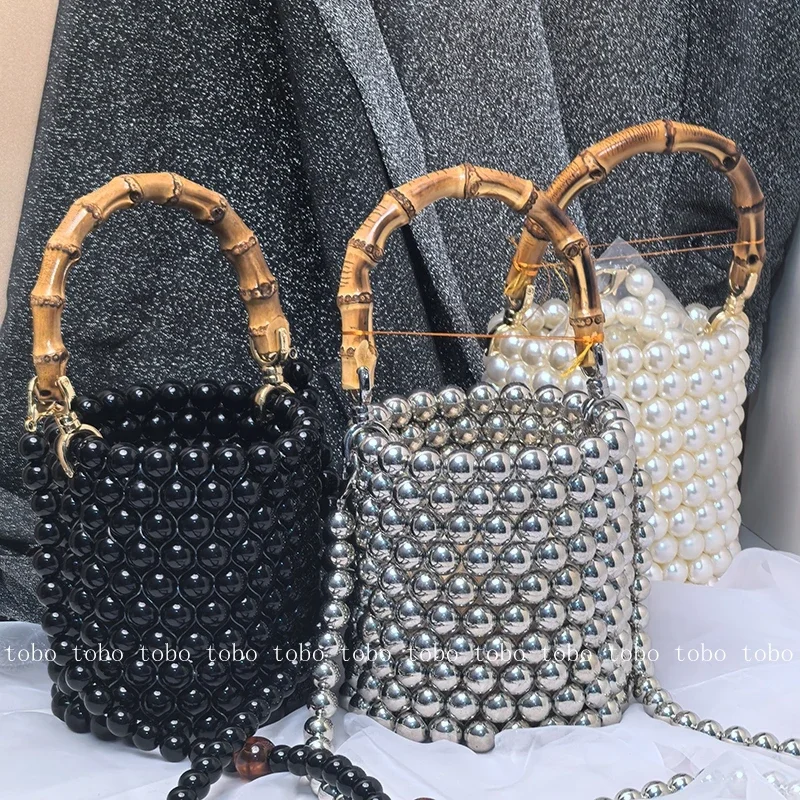 Новая сумка-ведро с бамбуковой ручкой знаменитостей мини-сумка-ведро жемчужной