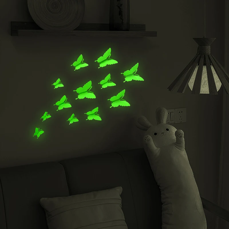 

12pcs 3D Luminous Butterfly Wall Sticker Glow In Dark Color Stickers For Kids Bedroom Home Living Room Fridge DIY Decal