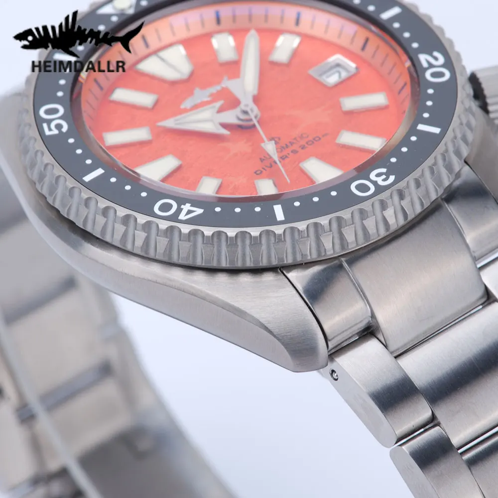 Часы для дайвинга Heimdallr Titanium SKX007 автоматические часы с оранжевым циферблатом NH36A