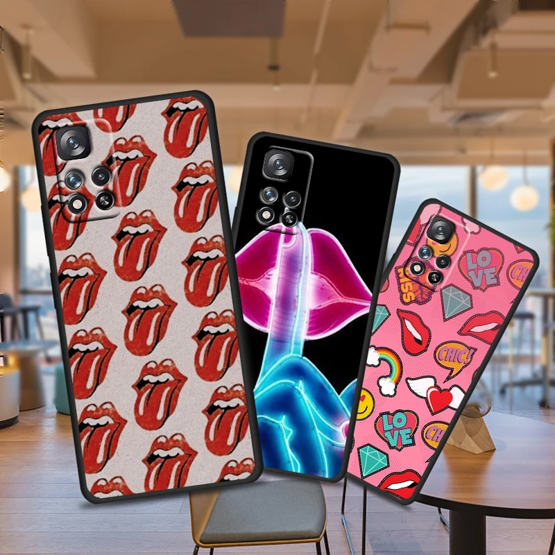 

Lip Print Heart Finger For Xiaomi Redmi Note 11 10T 5G 9T 9S 8T 7 6 Pro Max Plus 5A 4 Soft Black Phone Silicone Cover