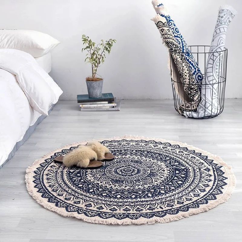 

Mandala Round Mat Bedroom Carpets Cotton Linen Doormat Geometric Printed Pattern Rug For Sofa Door Vintage Plain Mats Home Decor