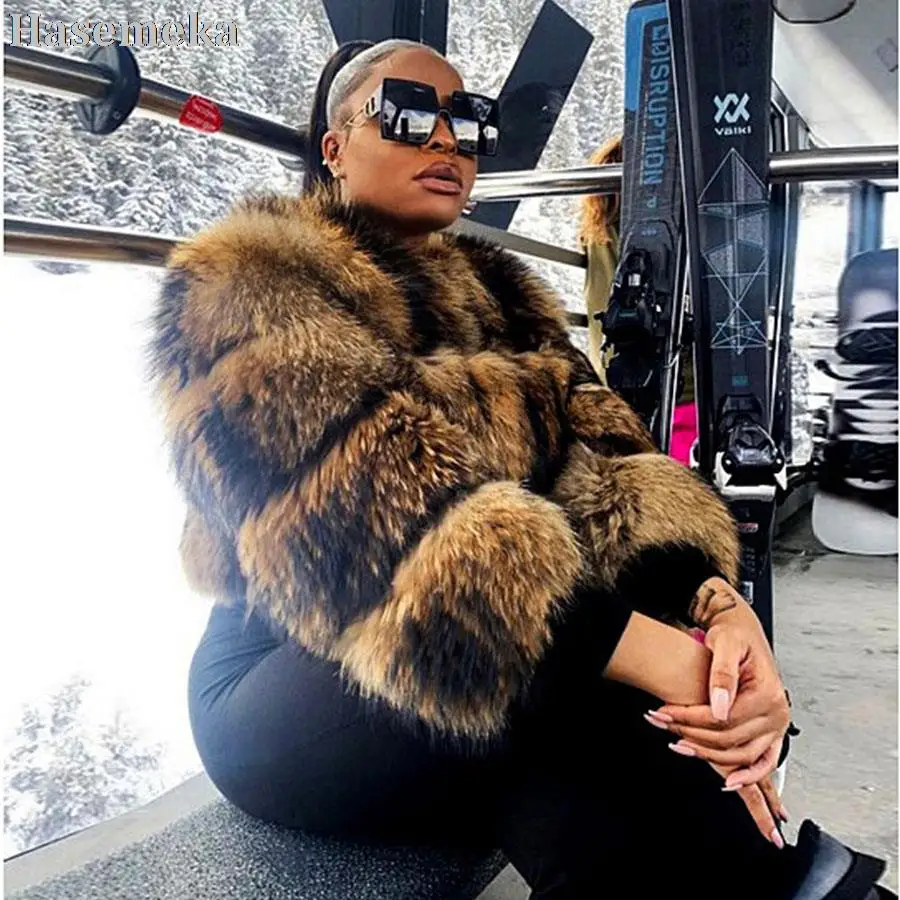 Women Real Fox Fur Coat Winter Natural Fur Overcoat Real Raccoon Fur Jacket With Sleeves Ladies Luxury Warm Thicken Outerwears