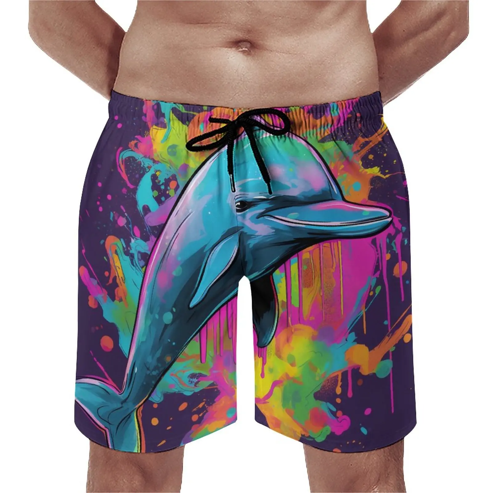 

Dolphin Gym Shorts Summer Grafitti Drippy Art Hawaii Board Short Pants Men Sports Fitness Quick Drying Custom Swimming Trunks