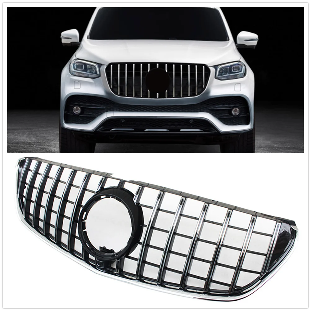 

For Mercedes Benz V Class W447 V260 2016-2018 GT R Racing Grills Upper Grille Silver Car Front Bumper Hood Mesh Grid Body Kit