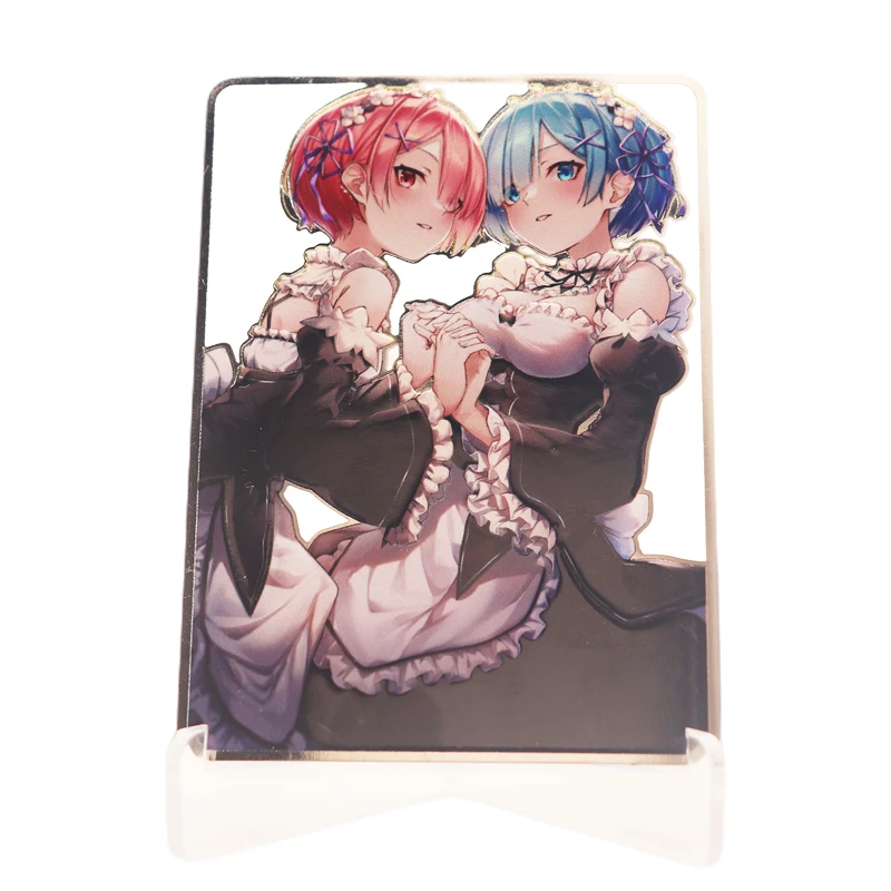 

Anime Re:Life In A Different World From Zero Rem Ram Metal Cutout Collection Card DIY ACG Collection Card
