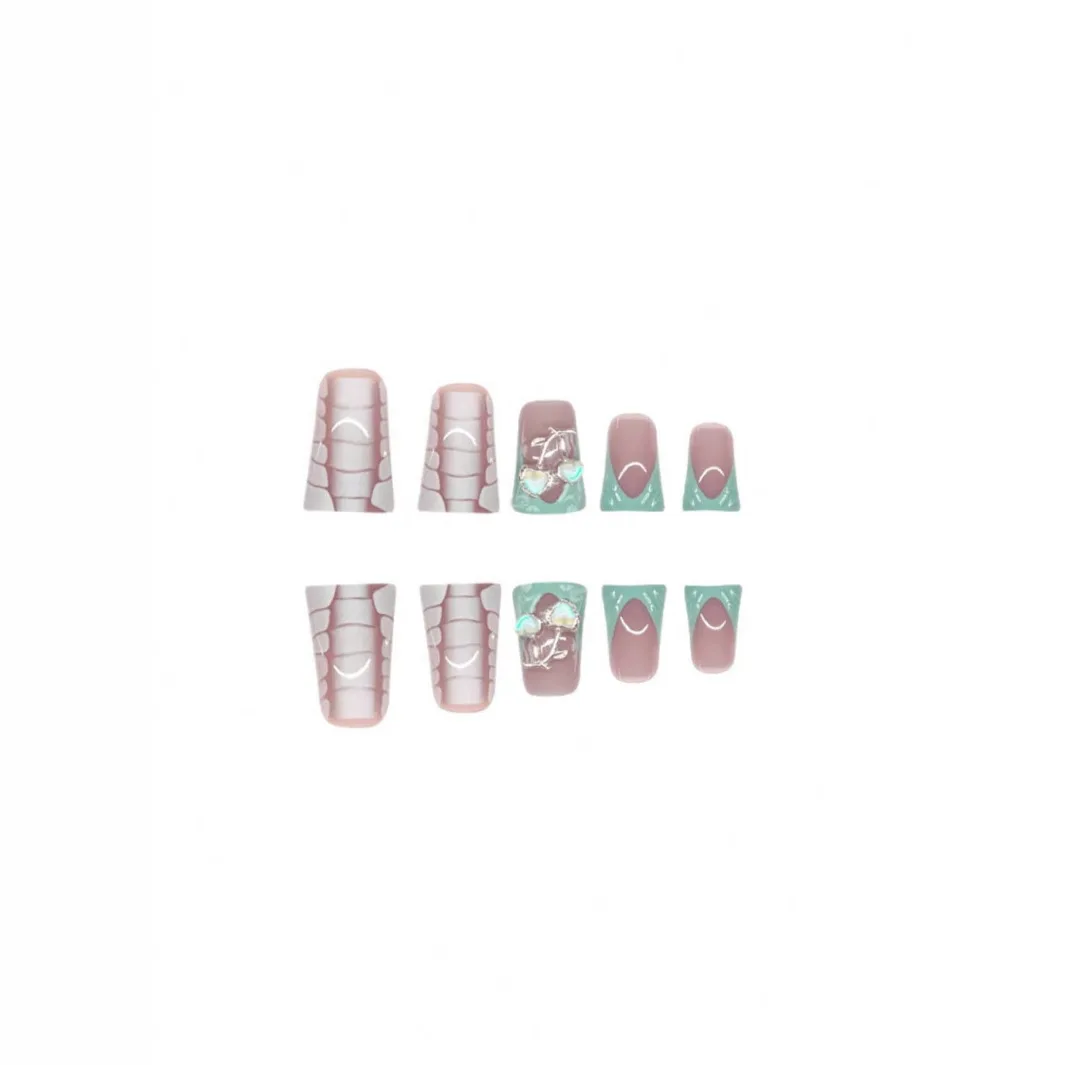 24 шт. Y2K утконос французские накладные ногти 3D Аврора вишневый декор крутые