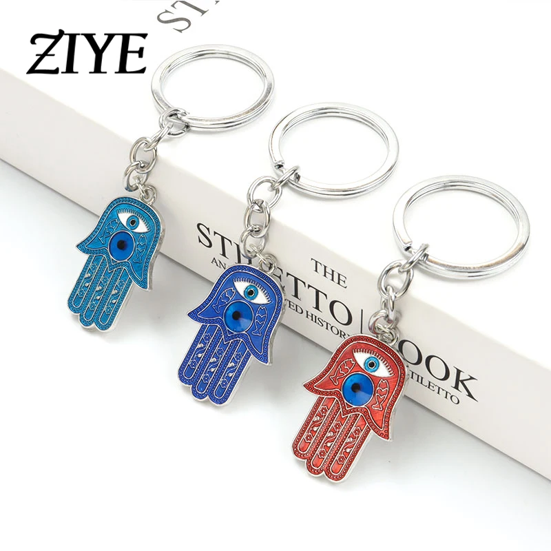 

Fashion Multicolor Hamsa Hand Enamel Keychains Blue Lucky Evil Eyes Fish Flower Totem Alloys Pendants Keyrings Accessories Gifts