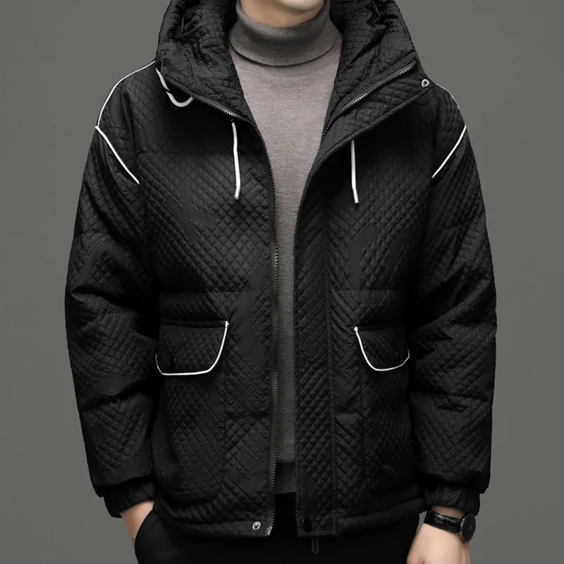 High Quality Winter Down Jacket Men's Pure Color Casual Hood Comfortable Loose Breathable Warm and Cold-resistant Men's Coat