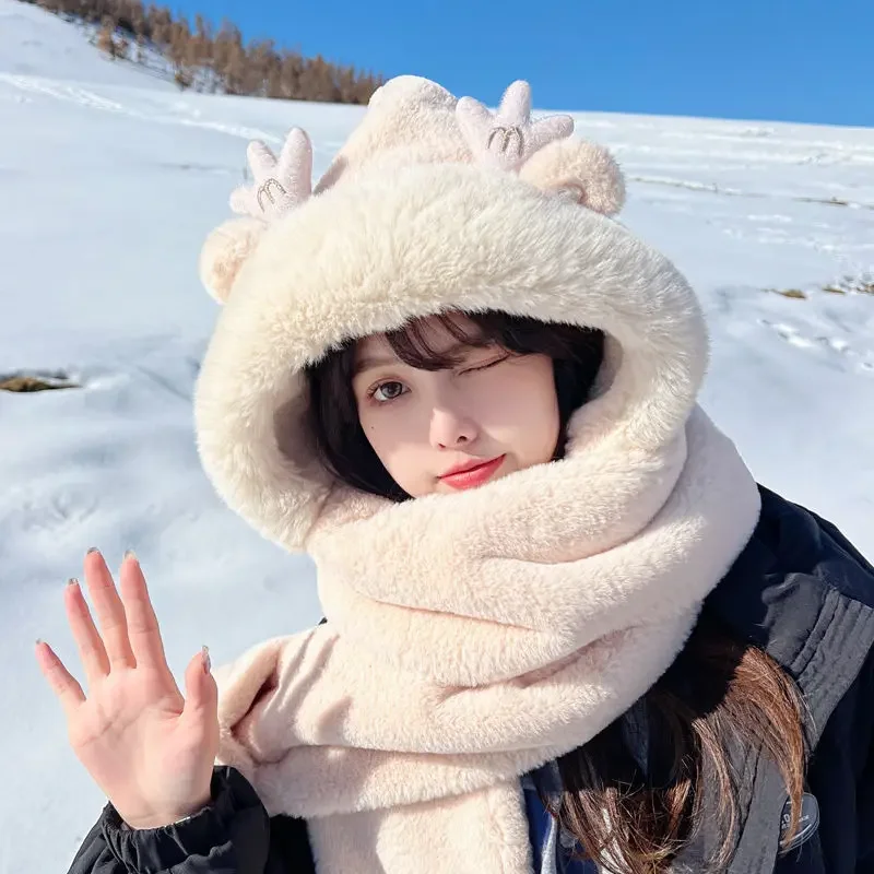 

Winter Cute Cartoon 3 in 1 Gloves Scarf Hat Set Cute Cartoon Ears Kawaii Hat For Birthday Gift Winter Bunny Plush Cap For Adults