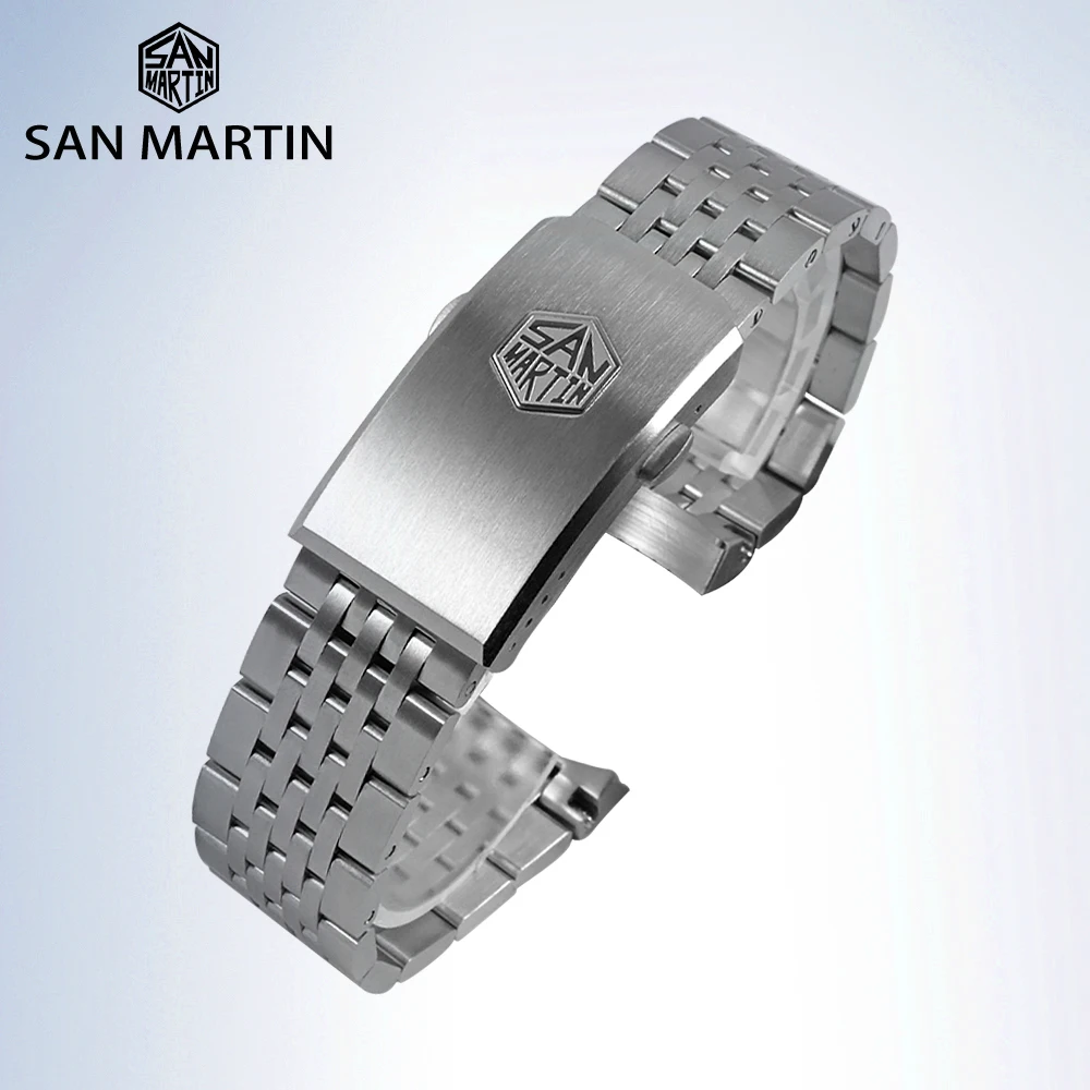 

San Martin 20mm Watch Bracelet for 62MAS 007 Watches High Quality 7 Links Solid Stainless Steel Watch Bracelets Brushed Clasp