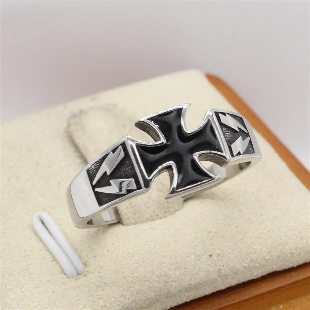 Винтажное немецкое железное кольцо с крестом для мужчин золотистое серебристое