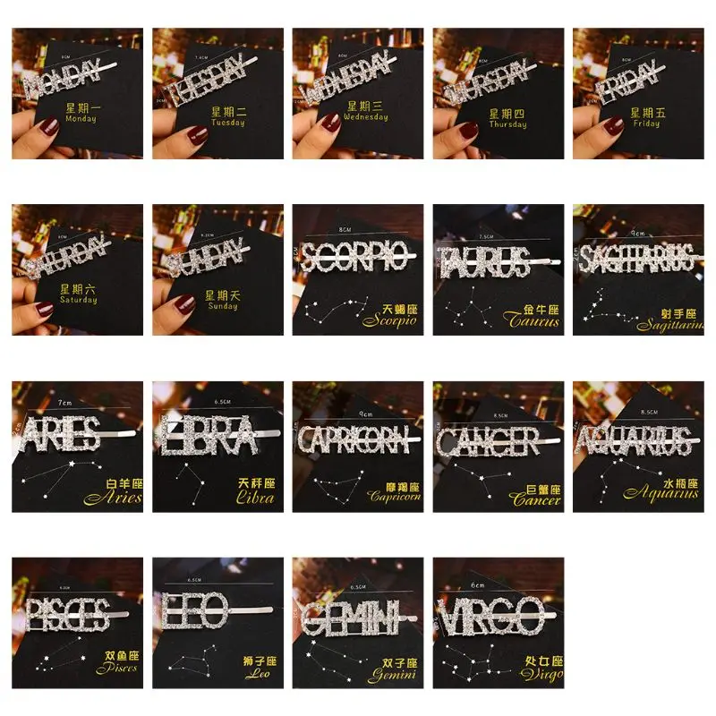 

Fashion Wild Women Shiny Letter Hair Clip for rhinestone Letters Hairpin