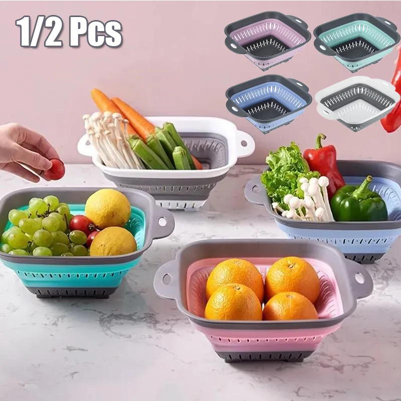 

Collapsible Colander Silicone Foldable Food Strainers Kitchen Folding Strainer Washing Drain Basket for Pasta Veggies and Fruits