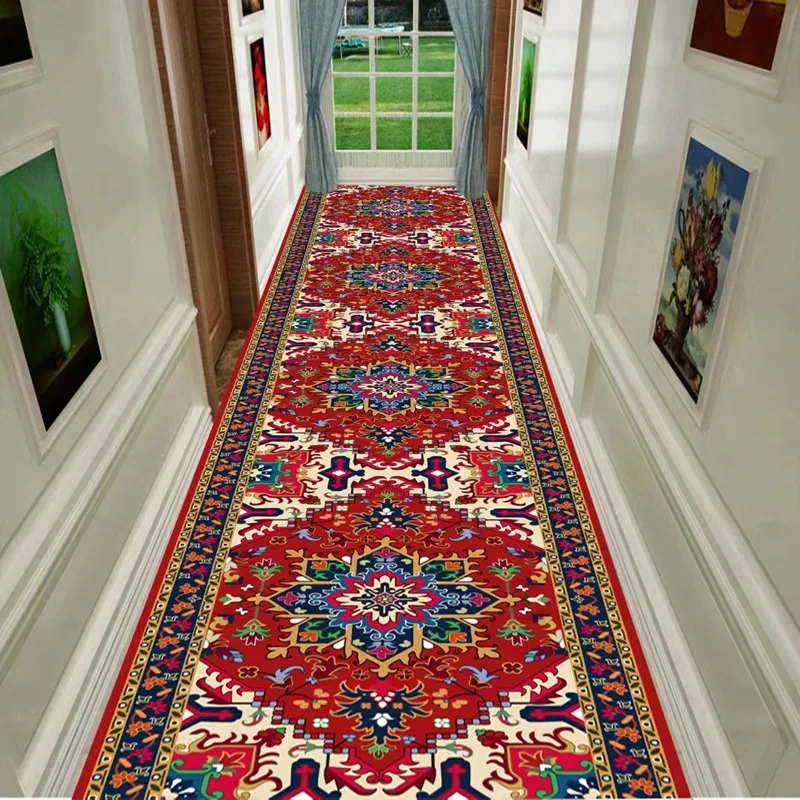 

Boho Style Kitchen Hall Carpet Persian Flower Pattern Bedroom Bedside Mat Anti-slip Long Runner Hallway Rug Absorb Water