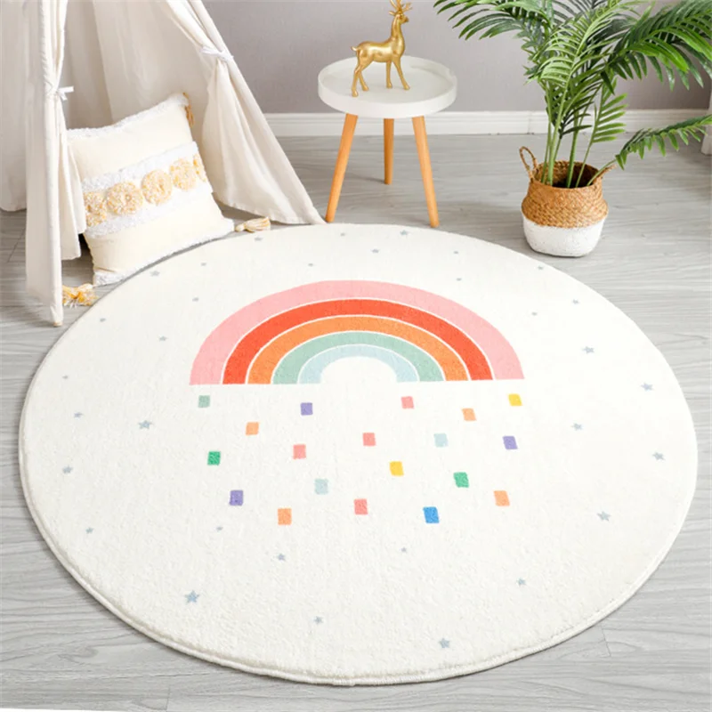 

Fluffy Rainbow Cartoon Round Carpet Bedroom Animal Non-slip Bedside Area Rugs Carpets Soft Plush Children Play Mats Comfortable