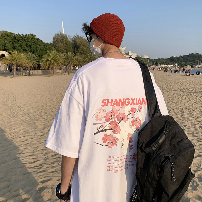 

t-shirt men's fashion brand loose ins Hong Kong fashion brand handsome half sleeve Korean style versatile five point sleeve