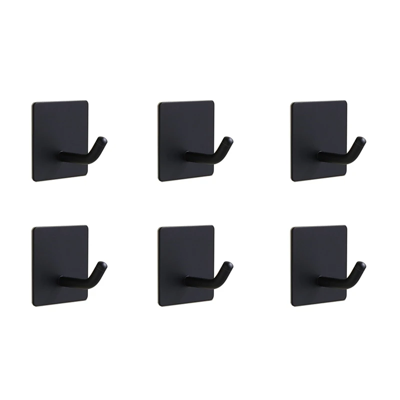 

6 Pack Adhesive Hooks For Towel Hooks For Wall Heavy Duty Door Robe Hooks For Bathroom Black