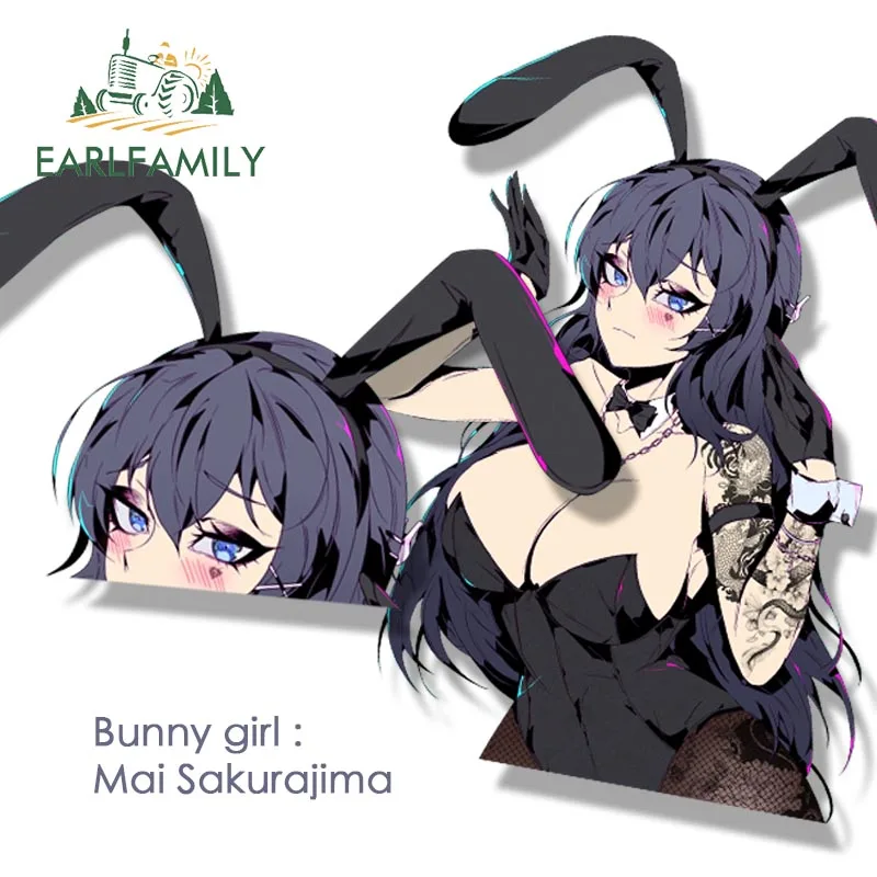 

EARLFAMILY Bunny Girl Sakurajima Mai Fanart наклейка на автомобиль японское аниме эскиз Waifu наклейки JDM мультфильм Peek Girl наклейка s автомобиль