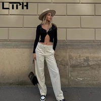 ltph vintage casual trousers women satin textured white low waist pants streetwear all match unisex style 2022 summer new