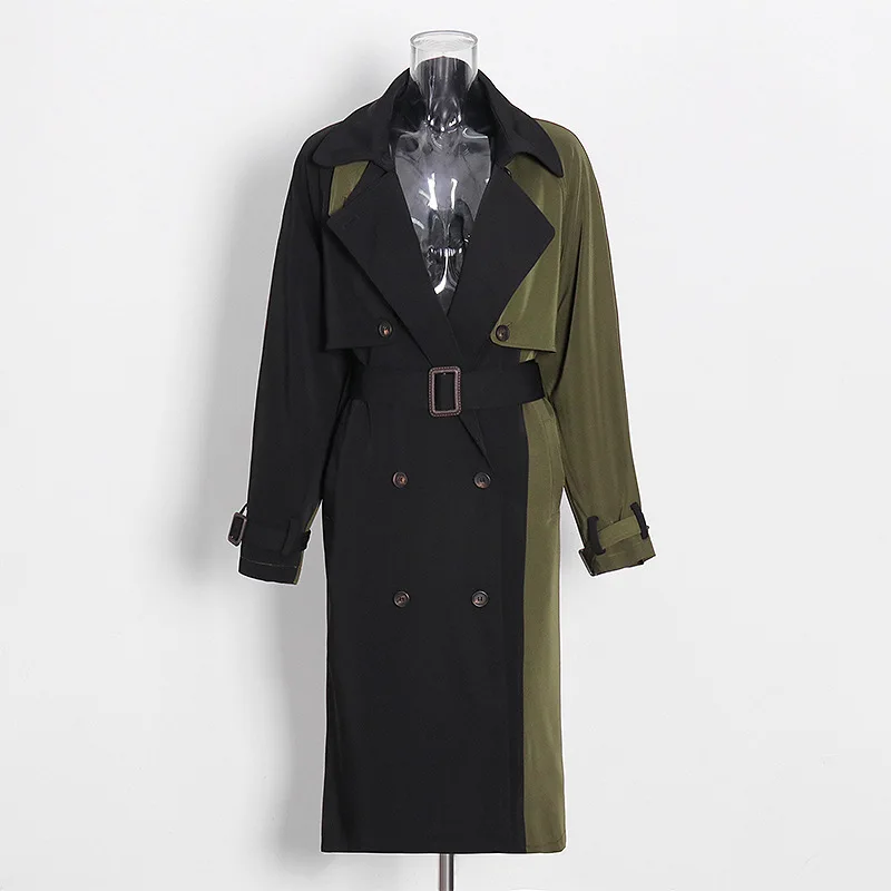 

SuperAen 2022 Autumn New Fashion Casual Stitching Contrast Personality Asymmetric Long Trench Coat for Women