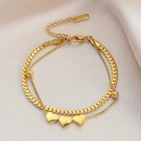 2022 new fashion multi layer chain love heart charm bracelet female stainless steel non fading bracelets party jewelry for girls