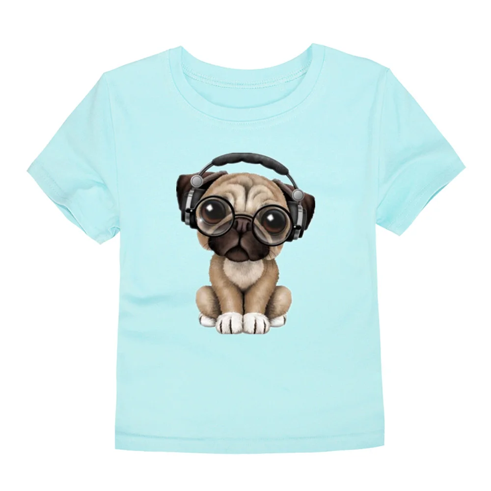 

Baby T-shirts Cute Kids 3D Cartoom A Pug Listening To Music Print Funny T Shirt For Girls Boys Children Summer Short Sleeve Tops