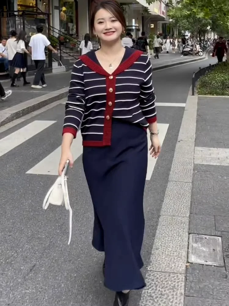 Осенне-зимняя Новинка женская одежда полосатая трикотажная нижняя рубашка без