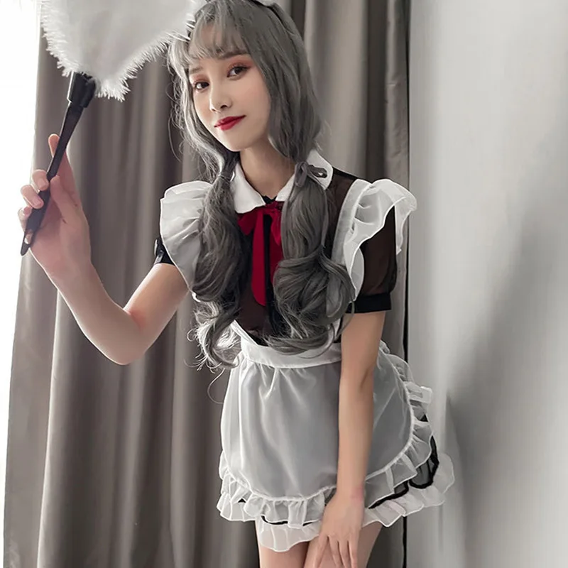 

Сексуальный комплект нижнего белья для косплея, сексуальный костюм горничной, фартук, эротическая одежда, аниме, кружевной бант, Униформа г...