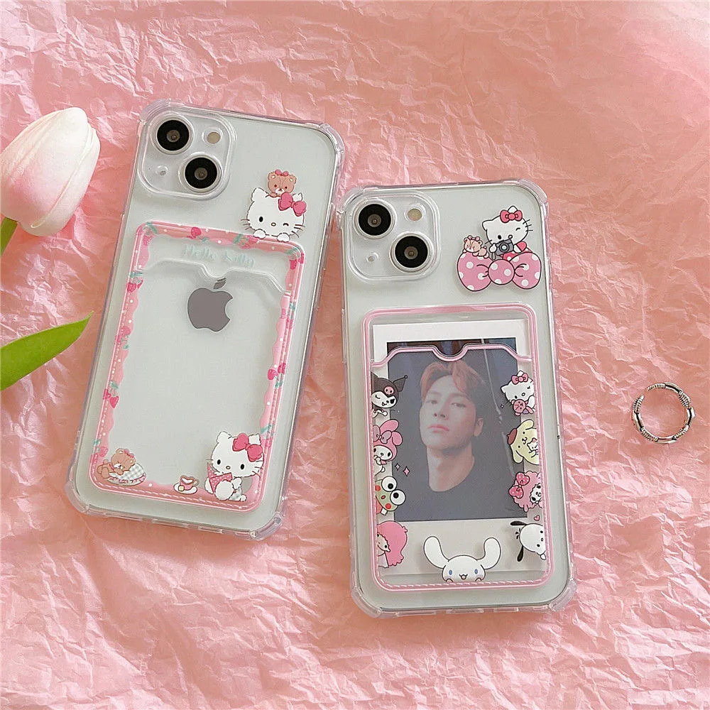 

Sanrio Hello Kitty Melody Cartoon Card Cover Phone Cases For iPhone 13 12 11 Pro Max XR XS MAX X 7/8Plus Shockproof Soft Shell