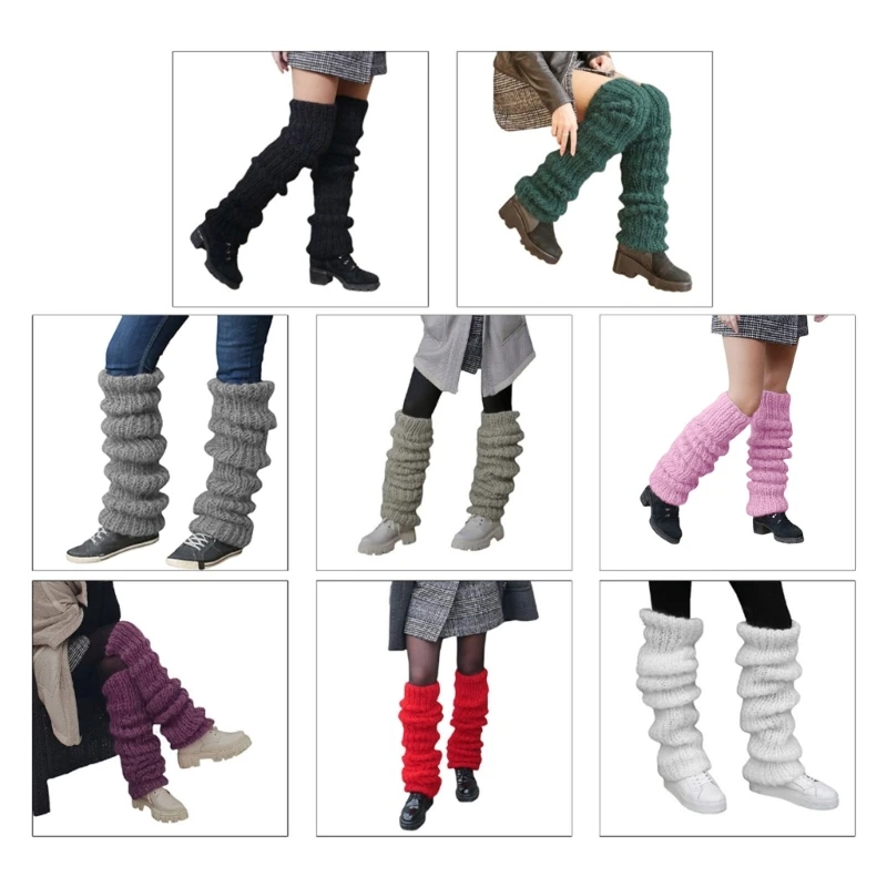 

Women Winter Chunky Crochet Knitted Warm Leg Warmers Long Socks Solid Color Thermal Slouchy Furry Boot Cuffs Stockings