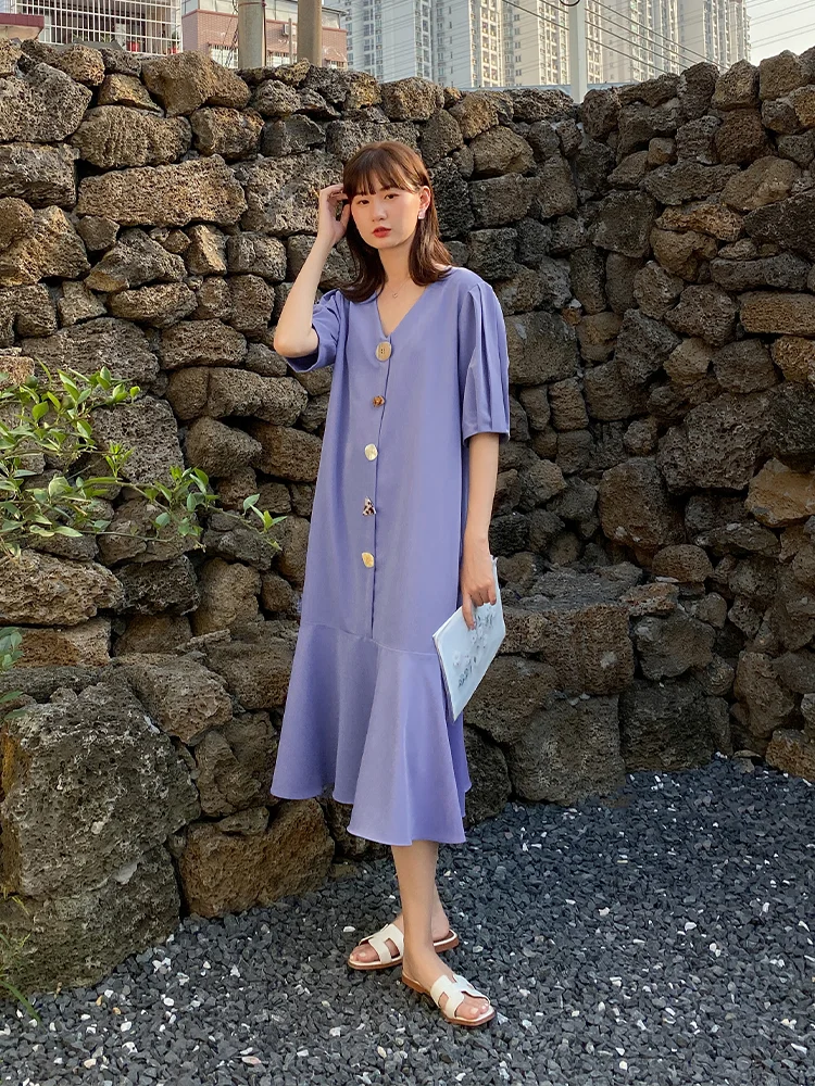 

2022Gentle style dress spring new mid-length embroidered waist long-sleeved bottoming skirt women's loose