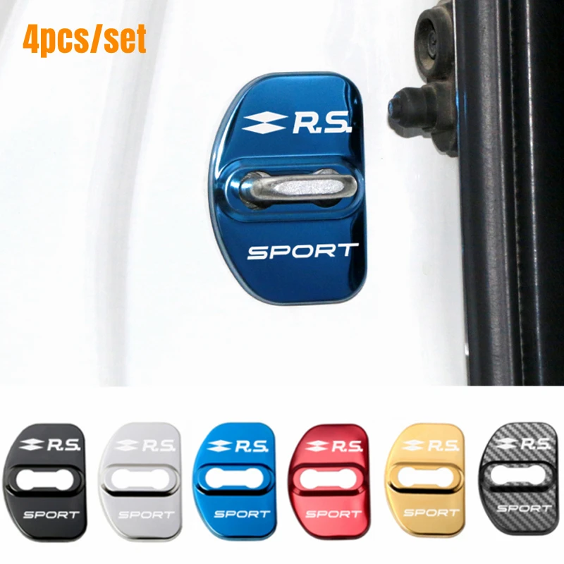 4pcs Car Door Lock Cover Case Sticker RS SPORT Logo for Renault Megane 2 3 Scenic Laguna Captur Fluence Latitude Clio - купить по