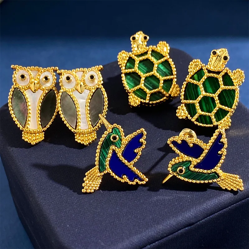 

Новые милые серьги-гвоздики в виде животных из мультфильмов для женщин, Необычные фритиллярные, черепахи, совы, серьги в виде птиц, уникальн...