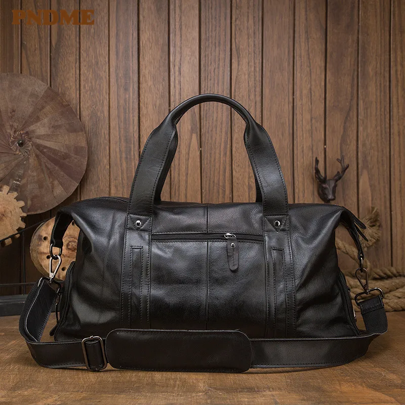 Casual natural soft genuine leather men travel bag weekend outdoor cowhide fitness handbag large capacity shoulder messenger bag